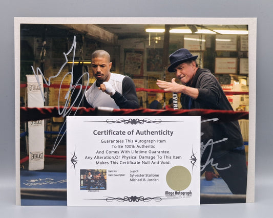 Sylvester Stallone and Michael B Jordan authenticated double signed autograph
