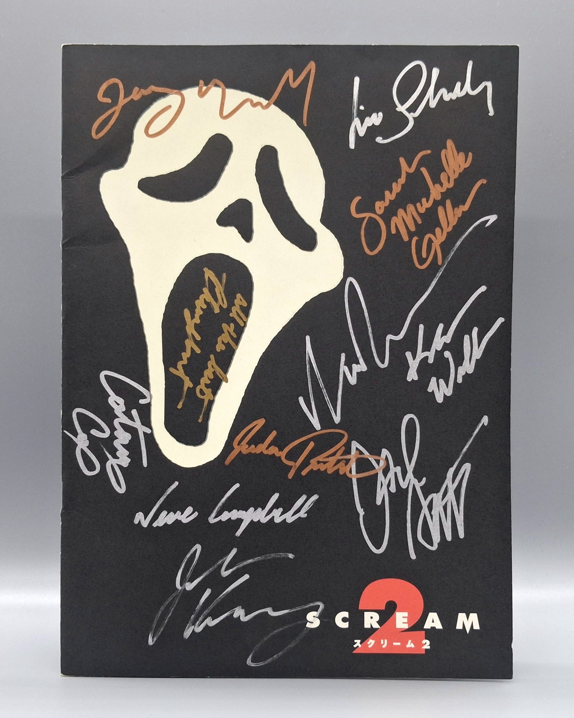 1997 Scream 2 full cast signed movie pamphlet - Courtney Cox / David Arquette / Liv Schreiber / Sarah Michelle Geller / Wes Craven / Neve Campbel / Timothy Olyphant / Jada Pinkett Smith / Jerry O`Connell / Jamie Kennedy / Kevin Williamson